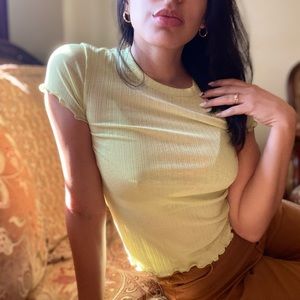 green/yellow Madewell sheer top